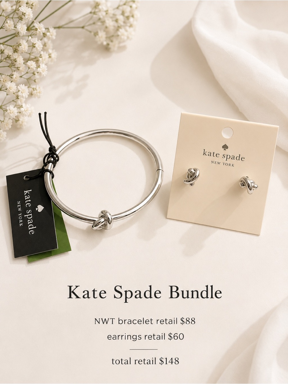 Kate Spade bundle Knot bracelet and earrings total retail $148 NWT